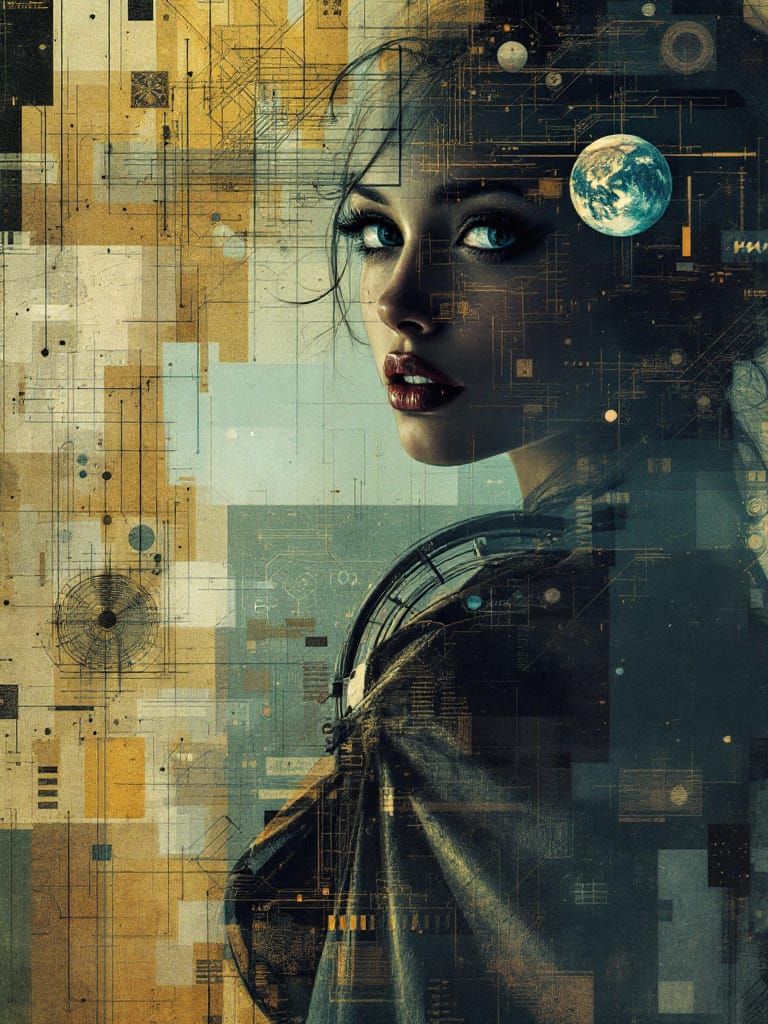 Dürer Meets Glitch Art: Woman Fused with Industrial Design