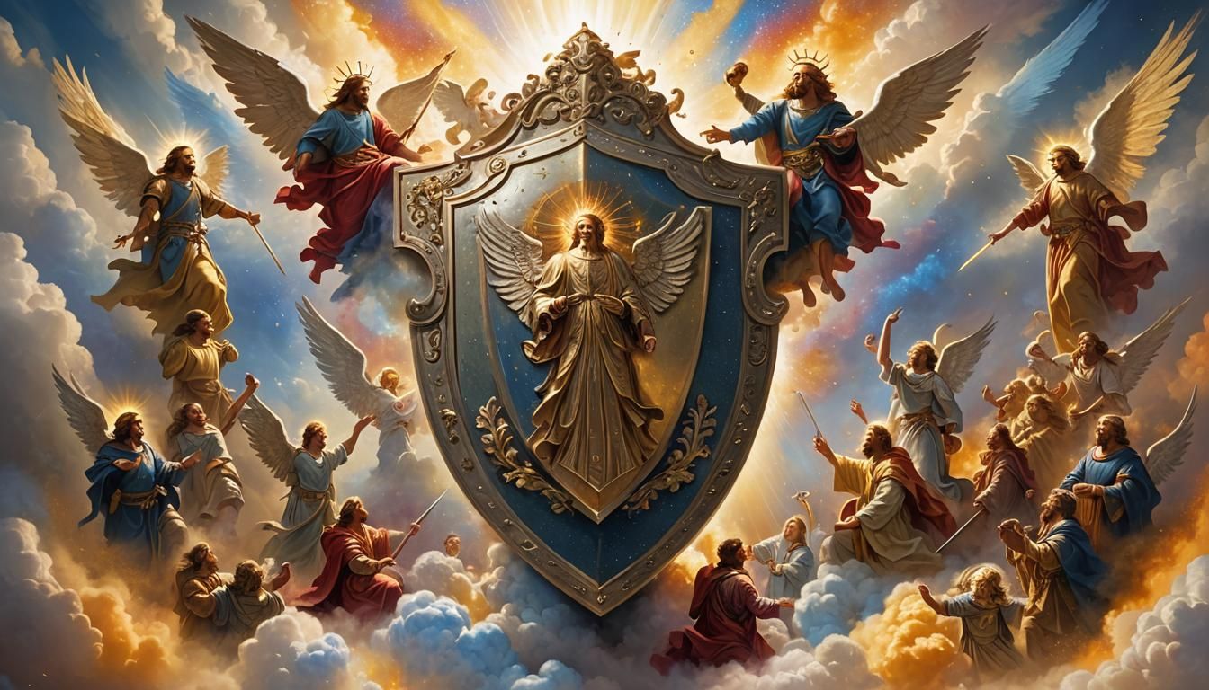 Man's Head in Dust Explosion with Angels in Acrylic