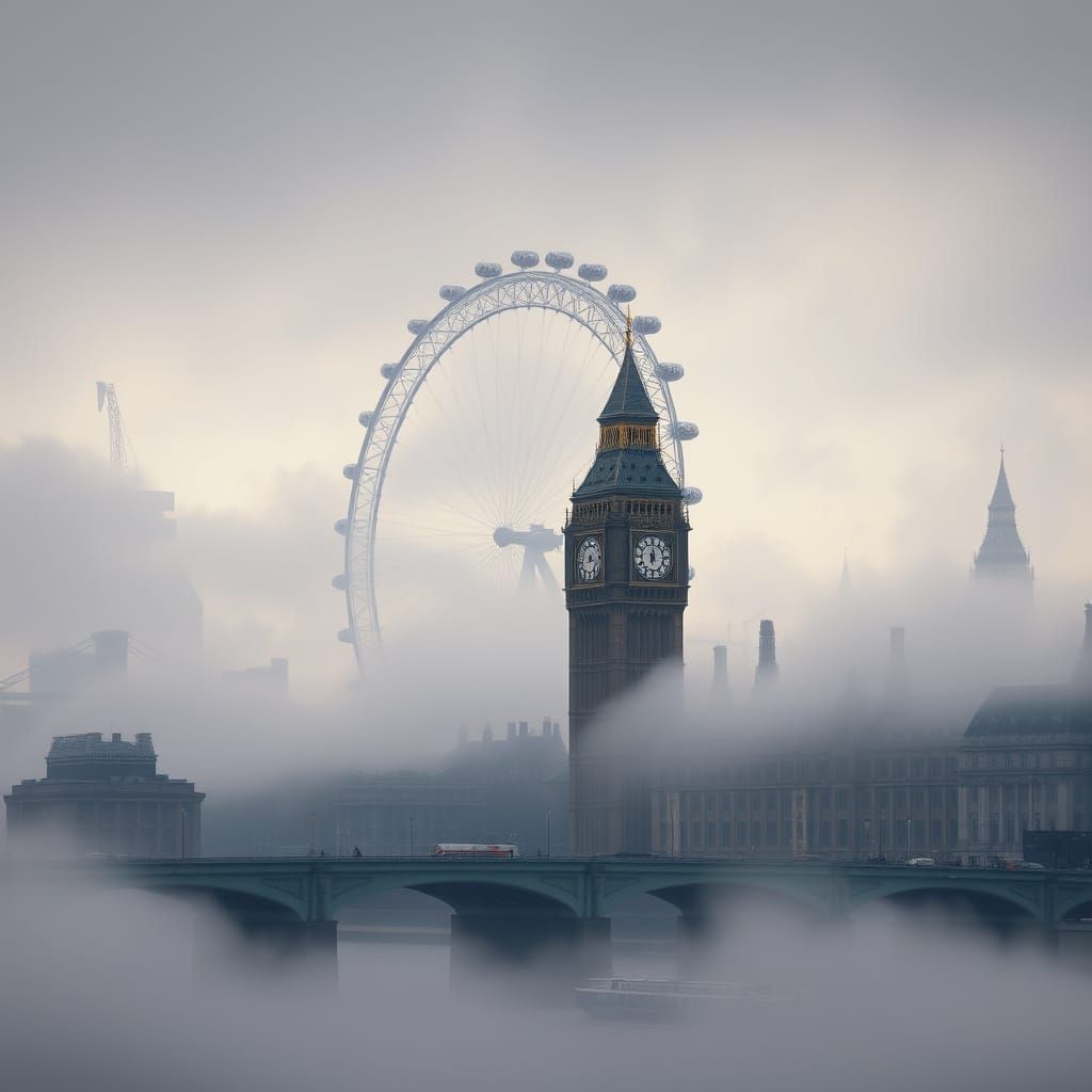 London Cityscape in Muted Cyberpunk Style
