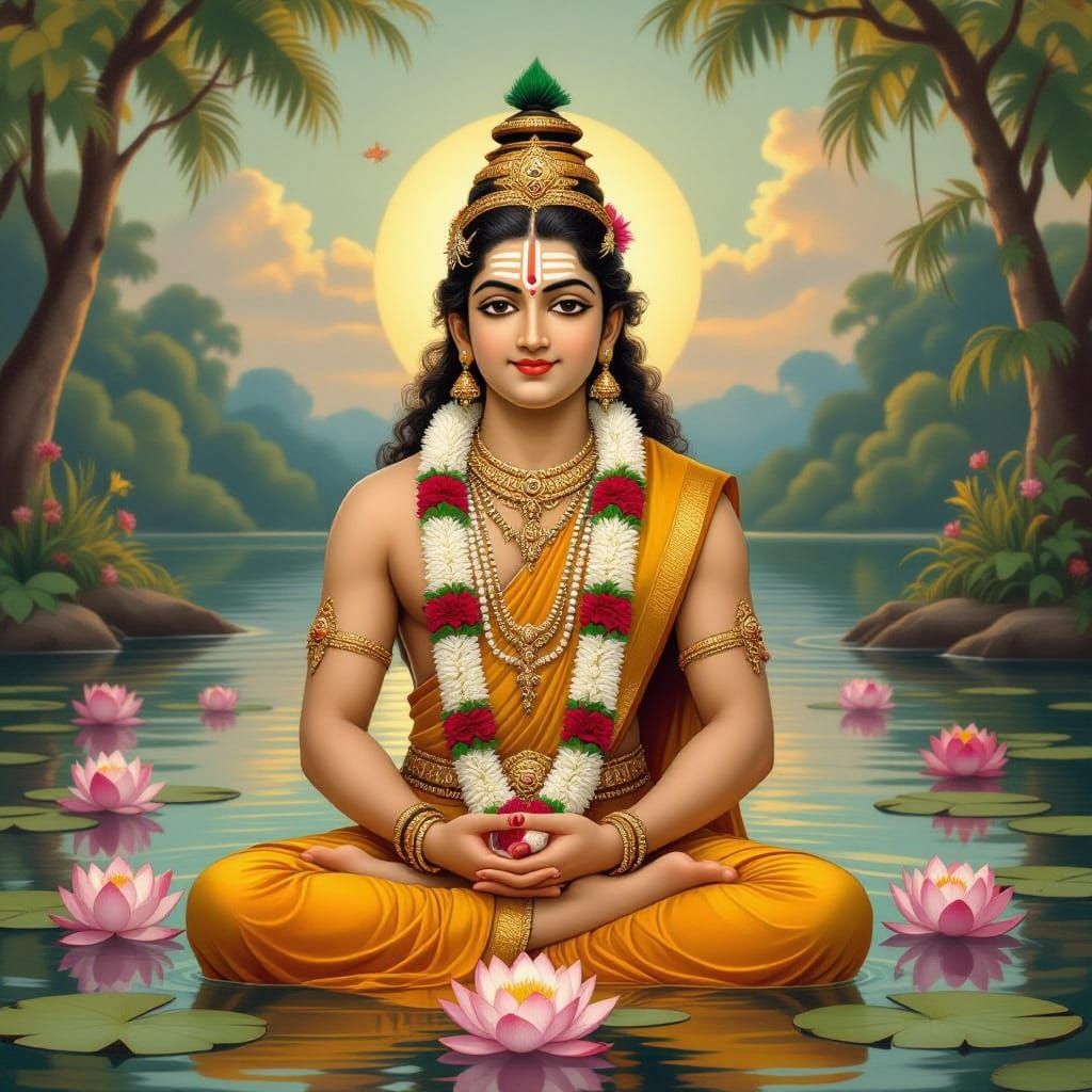 Prince Maitreya in Serene South Indian Landscape