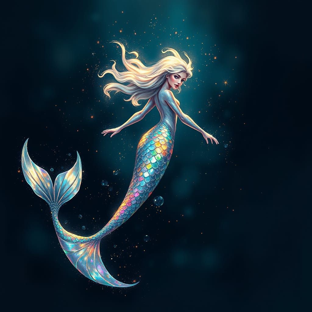 Spectacular Mermaid Glides Through Ocean Depths in Iridescen...