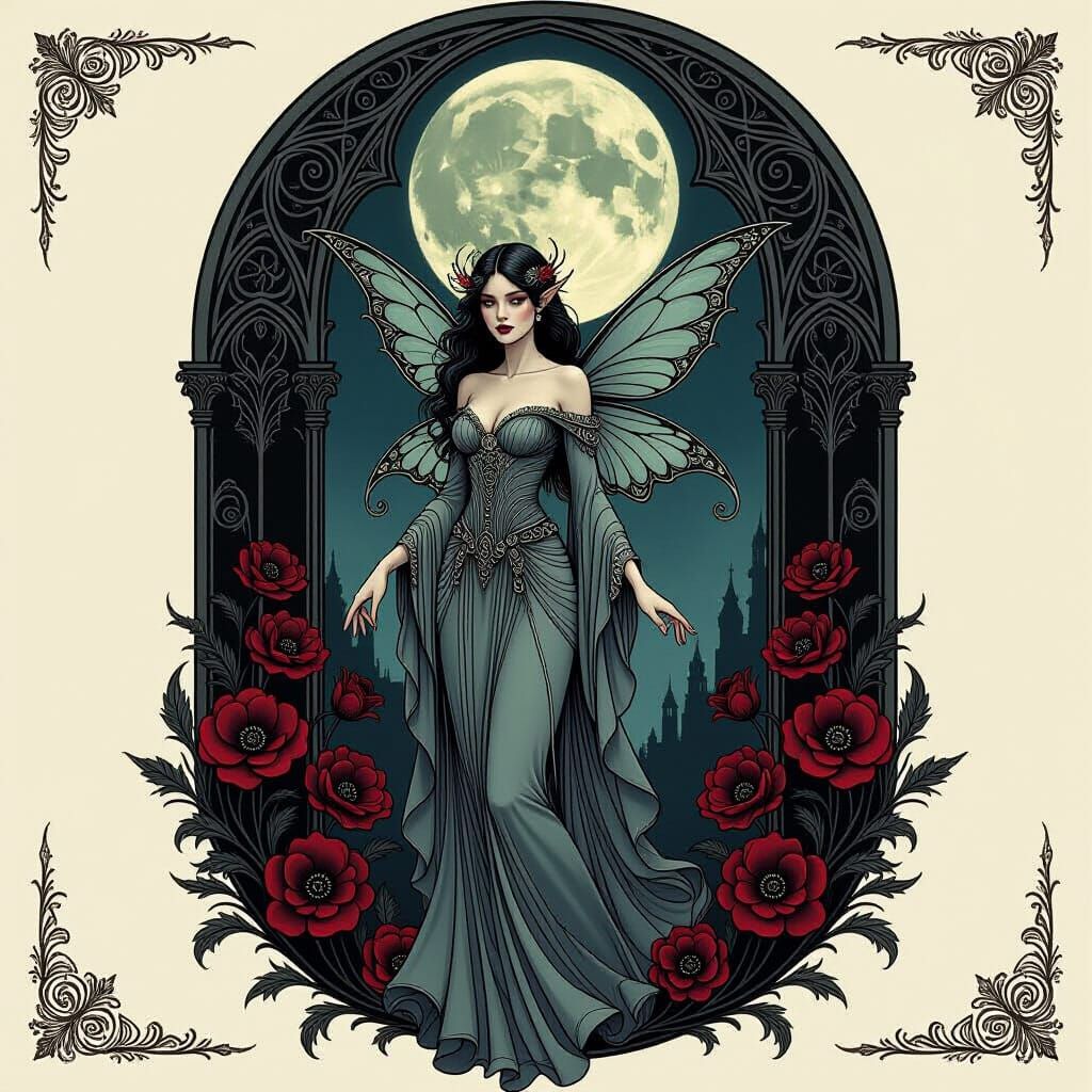 Gothic Faery in Moonlit Cathedral
