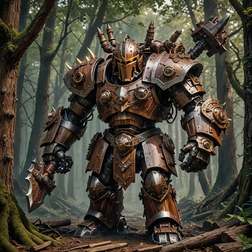 Steampunk Wooden Robot Warrior in Dungeons and Dragons Style
