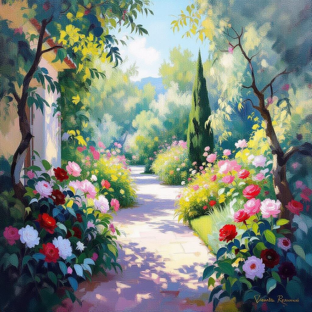 Impressionistic French Garden Bird's Eye View