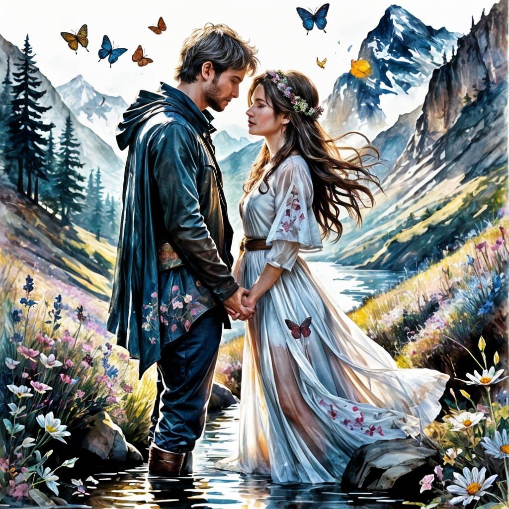 Ethereal Watercolor Couple in Morning Light