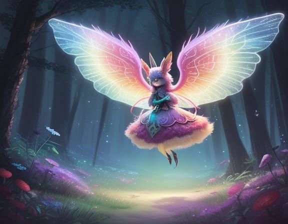 Whimsical Moth Creature on Glowing Mushroom