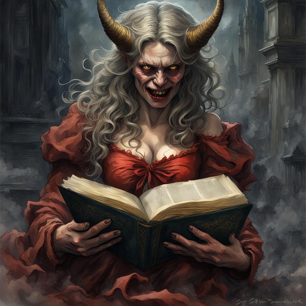 Watercolor She Devil in Storybook Style