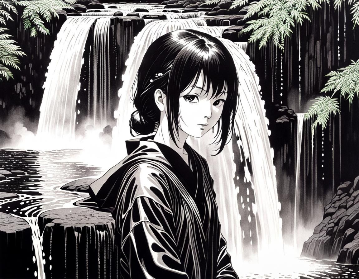 Yusuke Urameshi Portrait with Sparkling Waterfalls