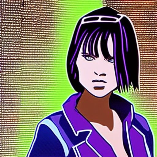 Young Woman in Cyberpunk Cityscape