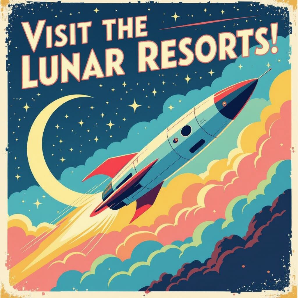 Cosmic Airways Ad: Rocket to Lunar Resorts