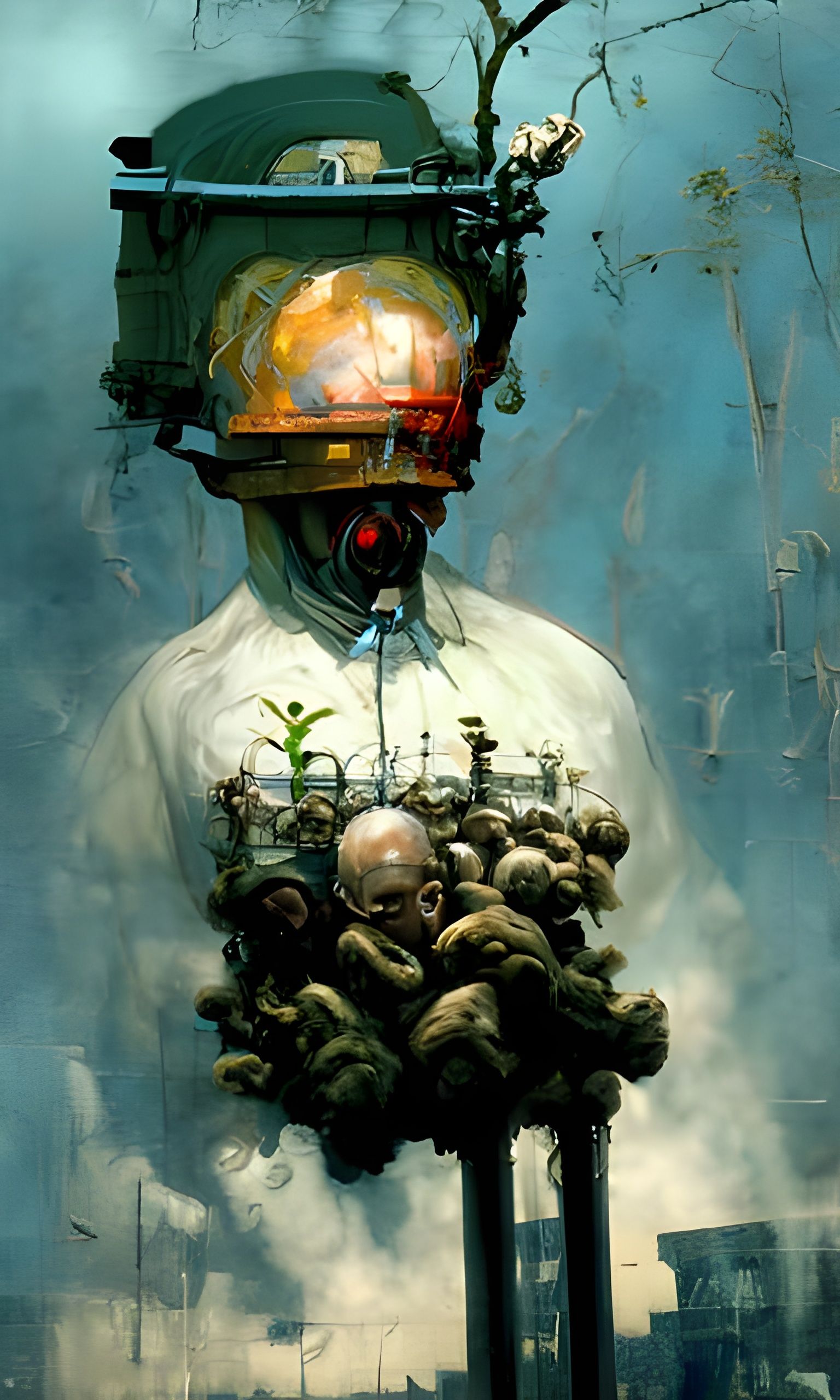 Dystopian Human Farm in Surrealist Style