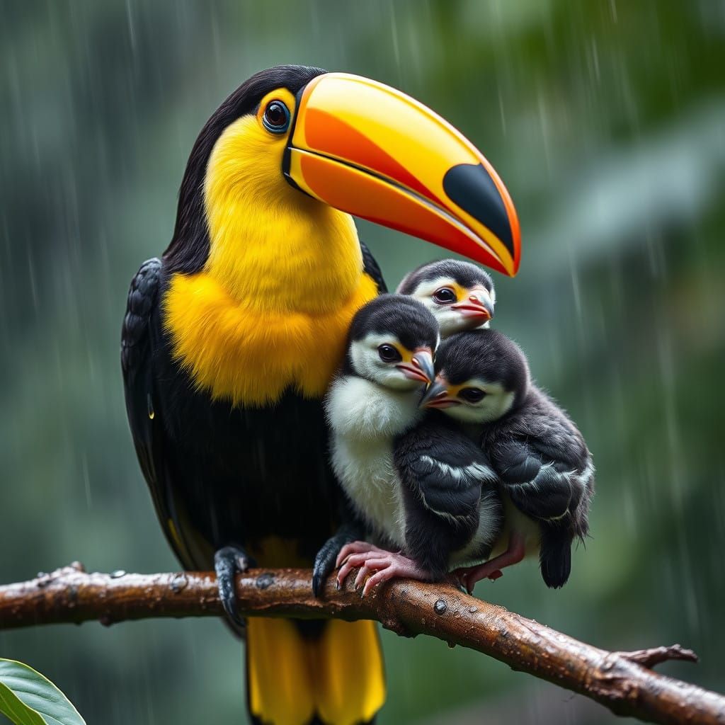 A Toucan mother with her children