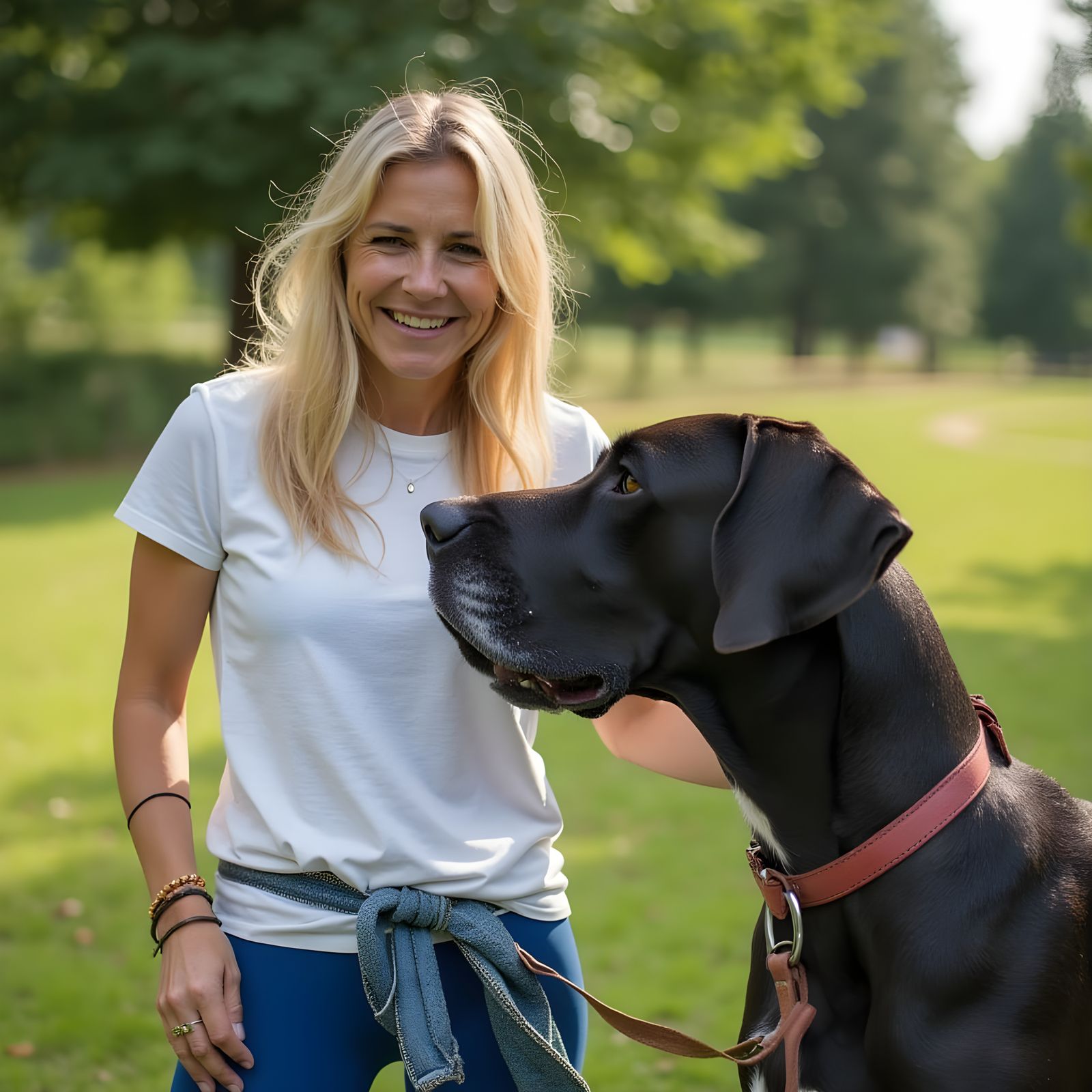 Vintage Postcard: Woman with Great Dane at Park