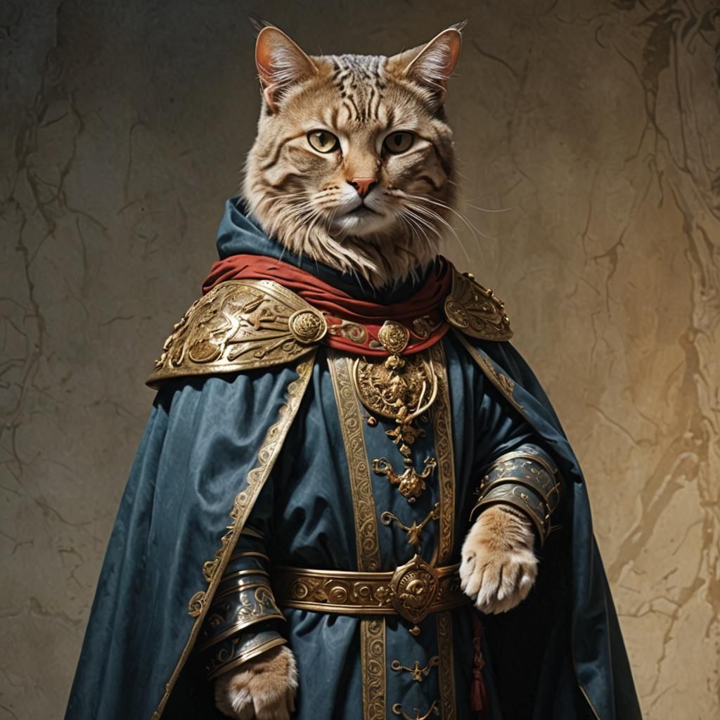 Realistic Feline Emperor in Roman Cloak