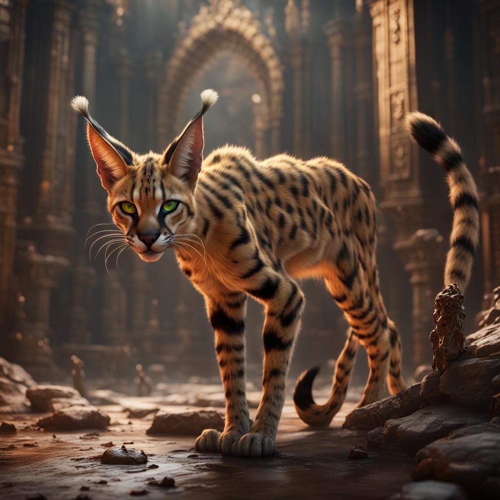 Demonic Serval in Detailed Matte Painting Style