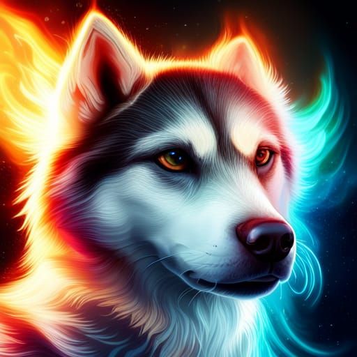 Cosmic Husky Portrait in Hyperrealism