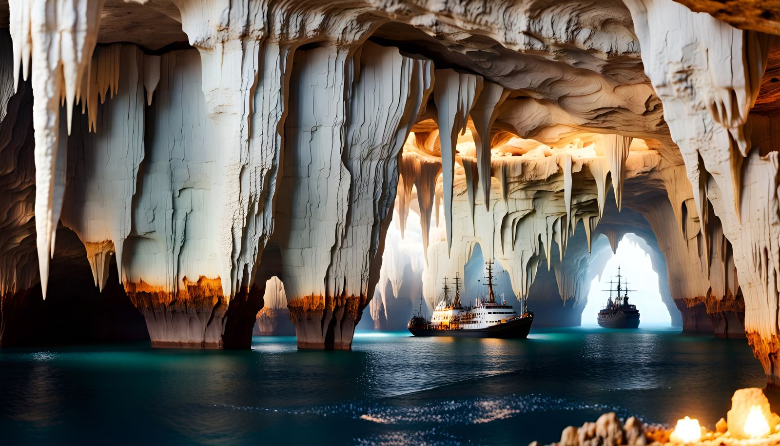 Cavern Sea: Ships Sailing in Subterranean World