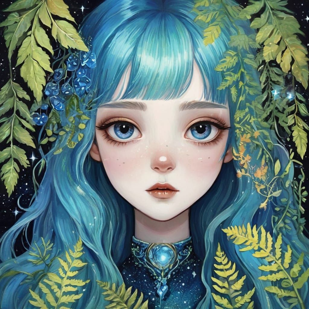 Ethereal Azure Portrait in Impressionist Style