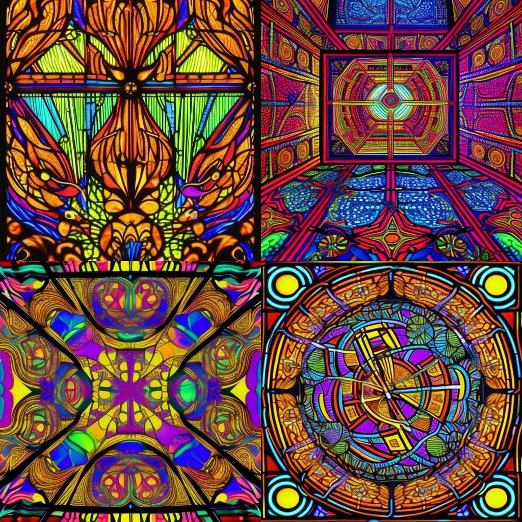 Geometric Baroque Brocade Panel in Stained Glass Style