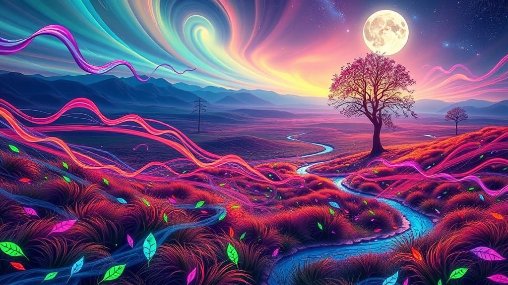 Whimsical Dreamlike Landscape in Vibrant Colors