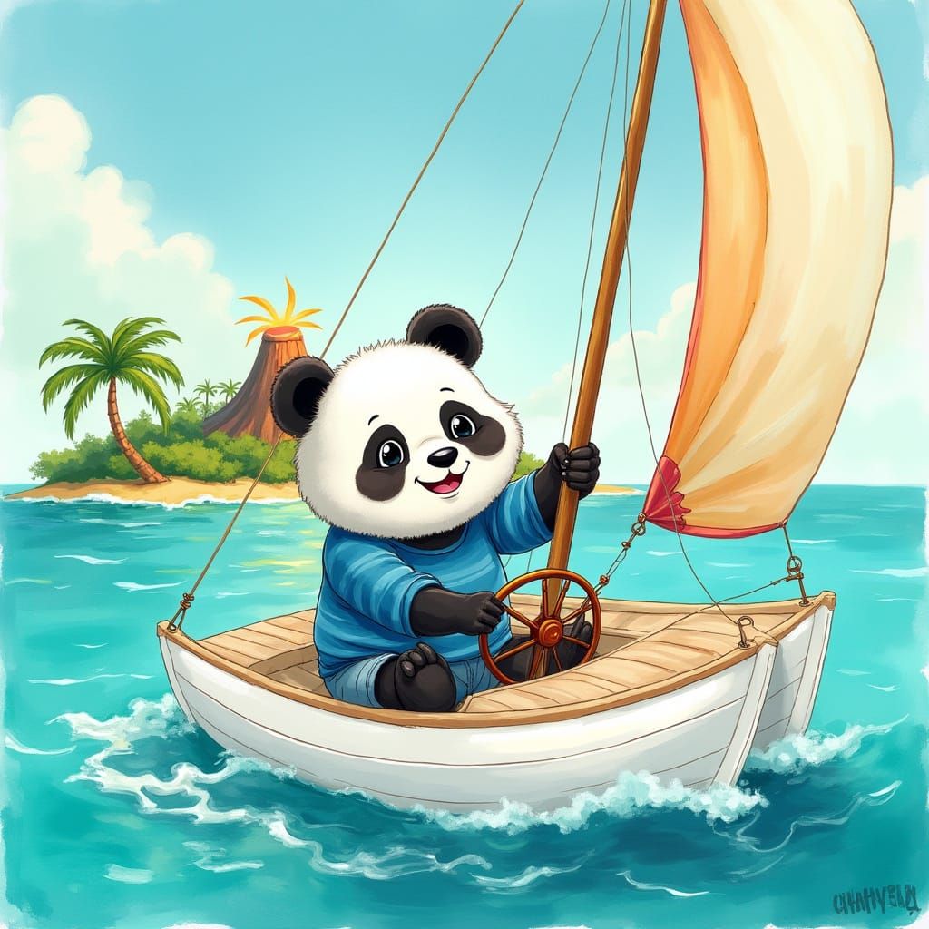 Panda Sailing Catamaran on Tropical Ocean