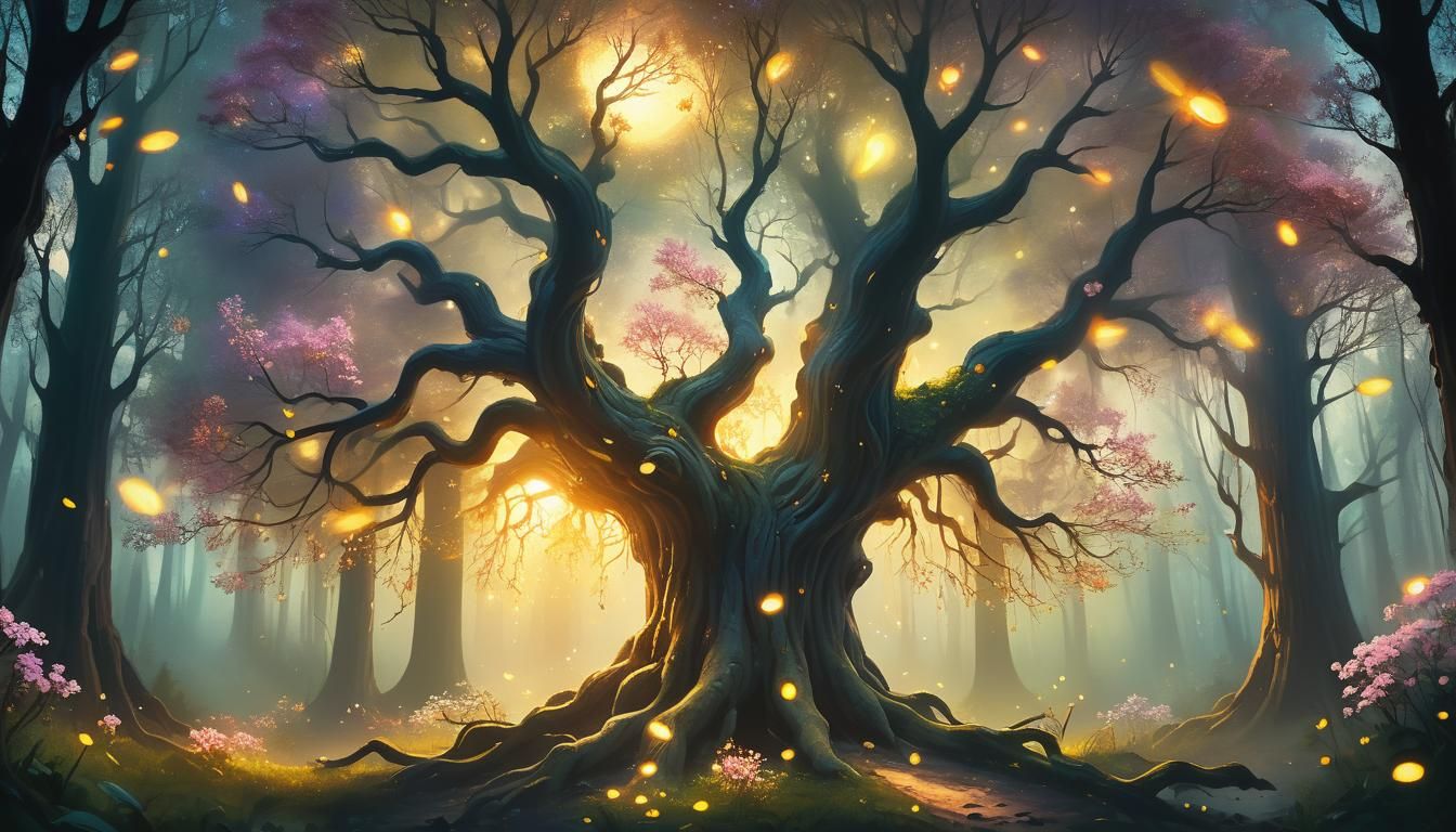 Mystical Forest: A Surreal Dreamscape in Watercolor Style