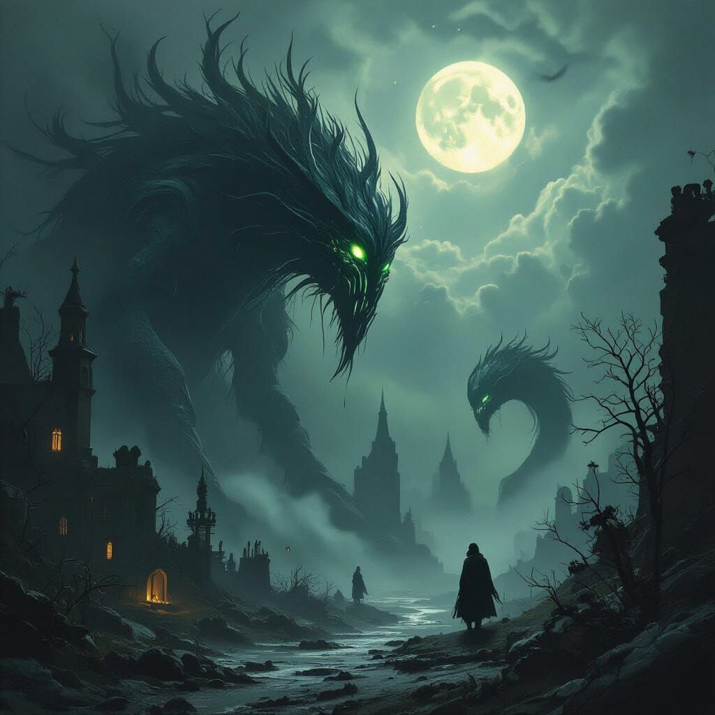 Mystical Dark Fantasy Scene with Eerie Atmosphere