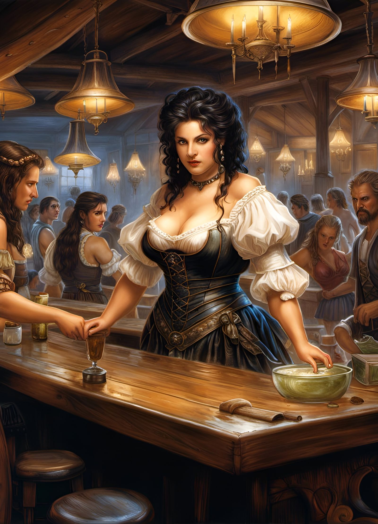 Chubby Wench Cleans Tavern: Dark Fantasy Digital Art