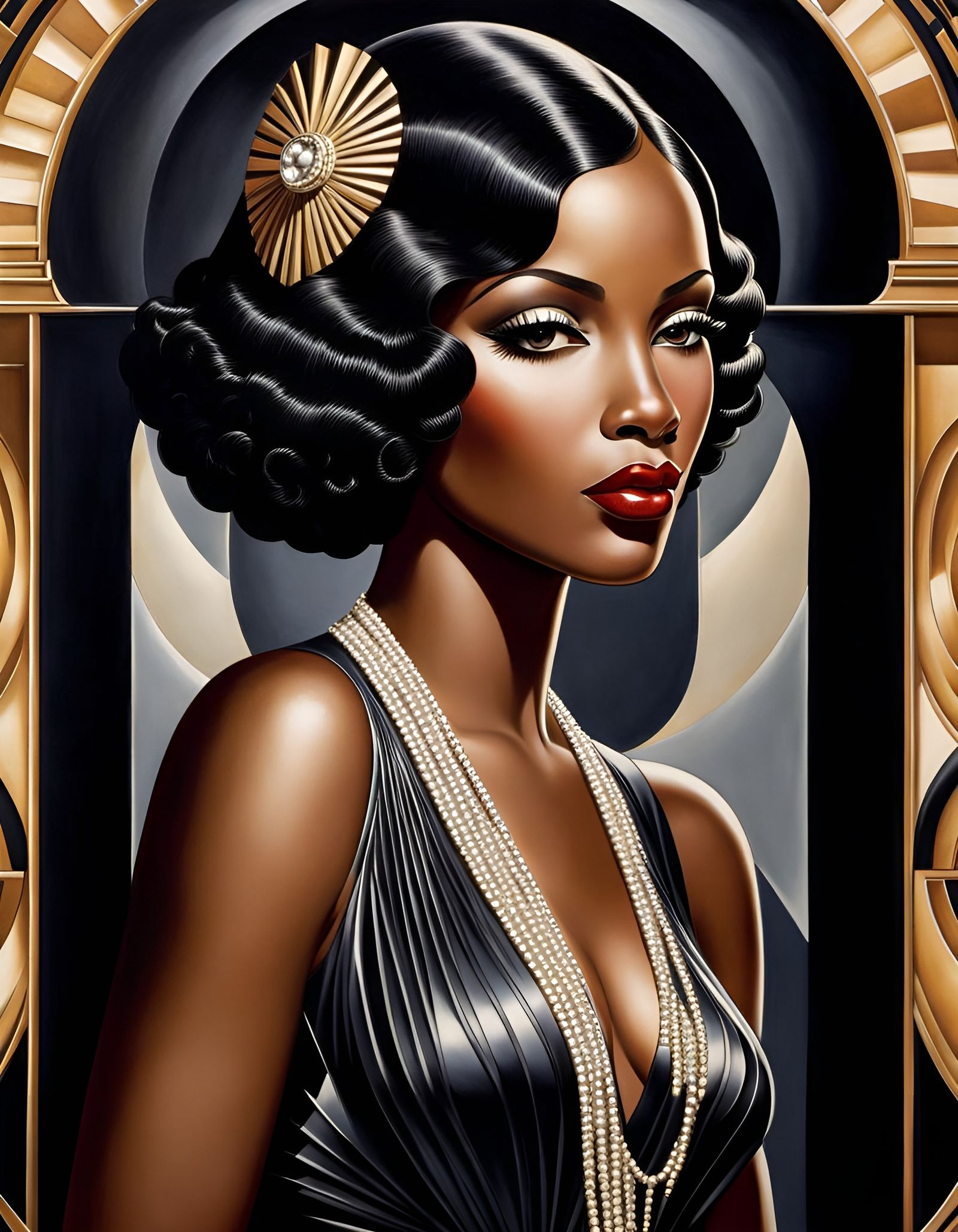 Art Deco Portrait of a Black Woman in 1920s Style