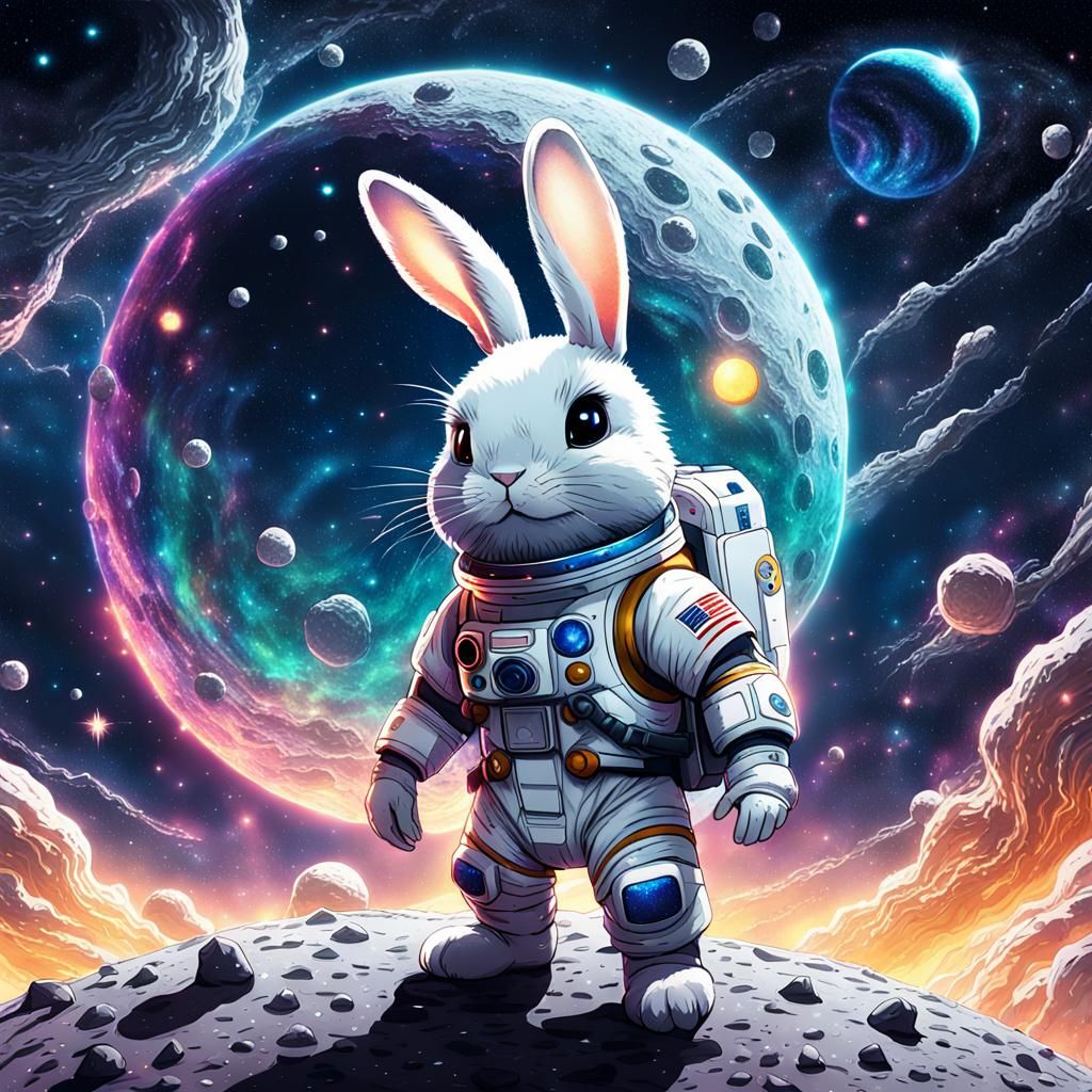 Rabbit Astronaut's Galactic Moonwalk: Cel-Shaded Anime Art