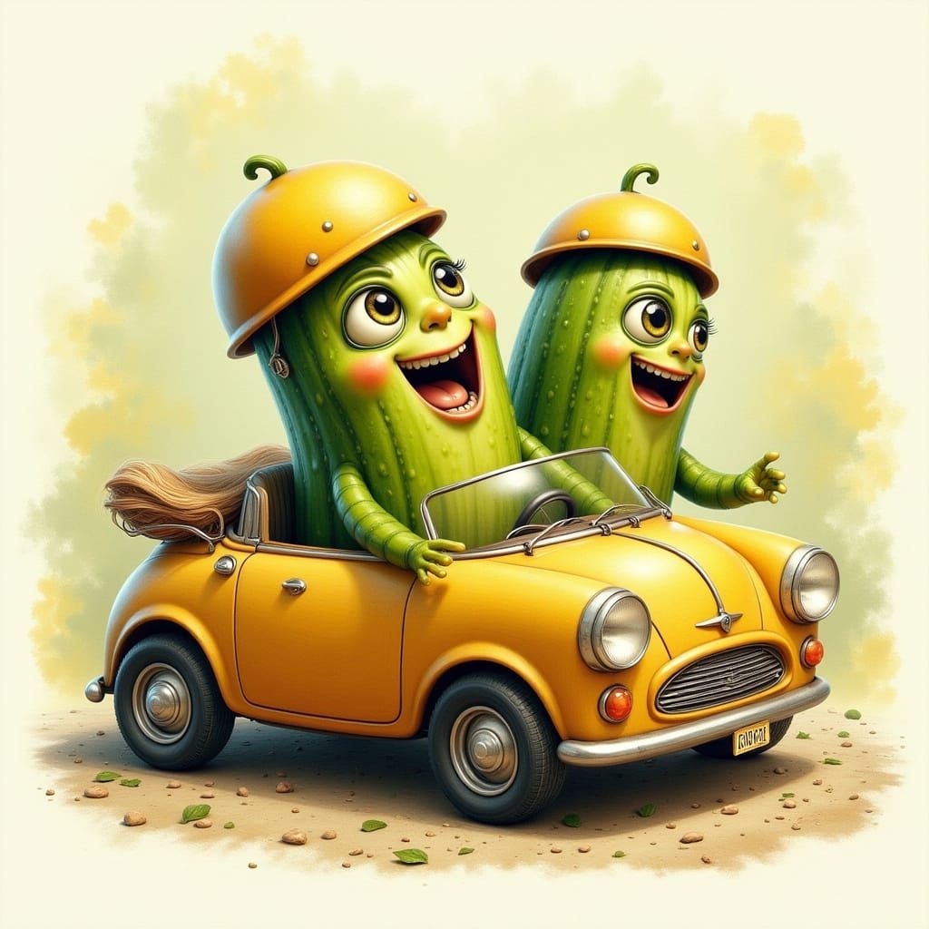 Adorable Cucumbers in a Convertible Car