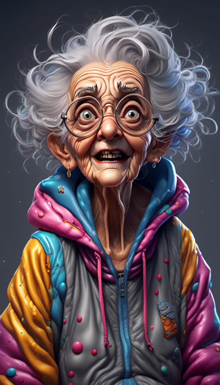 Hyperrealistic Portrait of a Granny with Hula Hoop