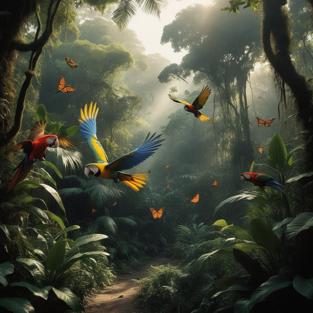 Lush Tropical Jungle Scene in Cinematic Style