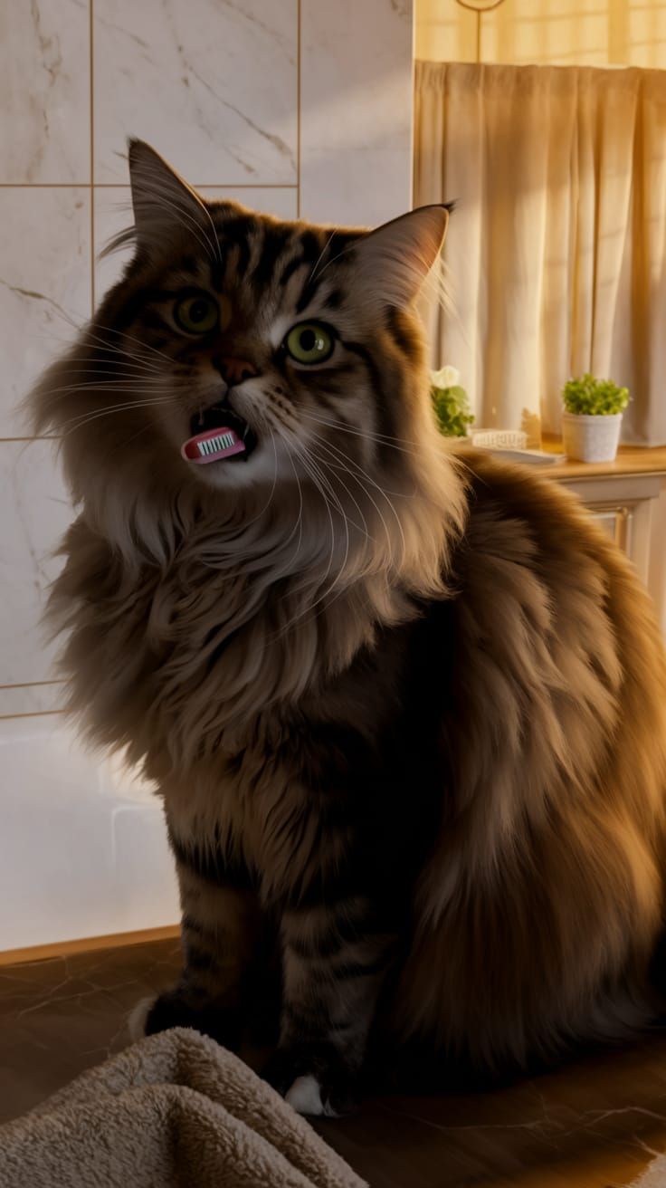 Cat Brushing Teeth: A Charming Close-Up Portrait