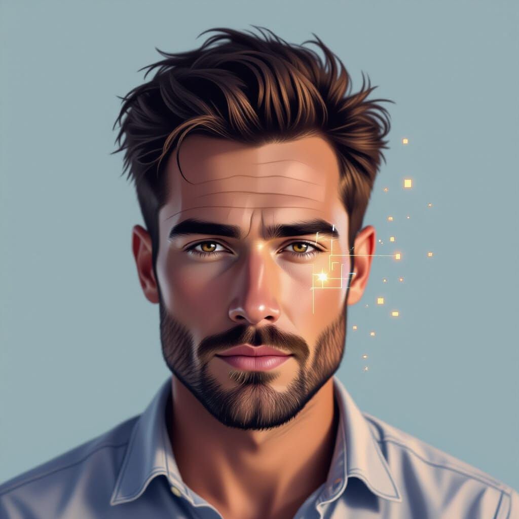 Man's Face: Realistic Meets Digital Pixel Art