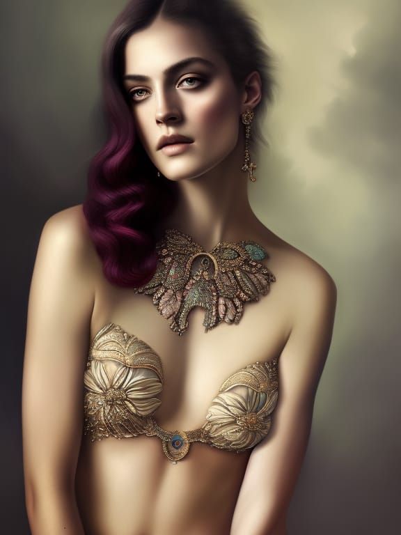 Tattooed Woman: Hyperrealistic Detailed Digital Portrait