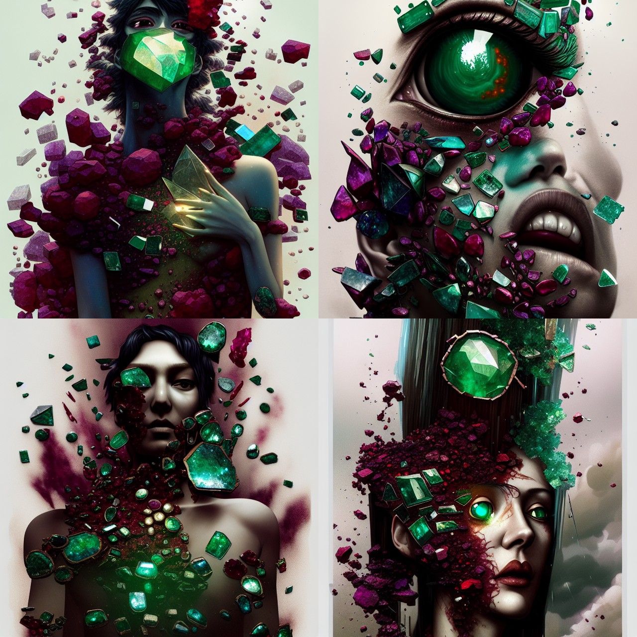 Fragmented Emeralds and Ruby Shards in Voxel Art