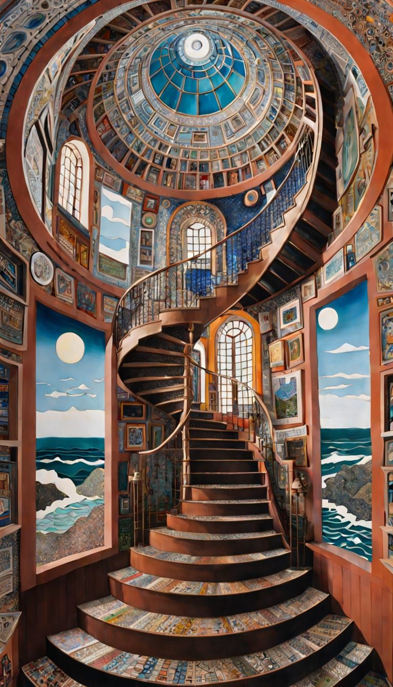 Whimsical Lighthouse Interior View in Outsider Art Style