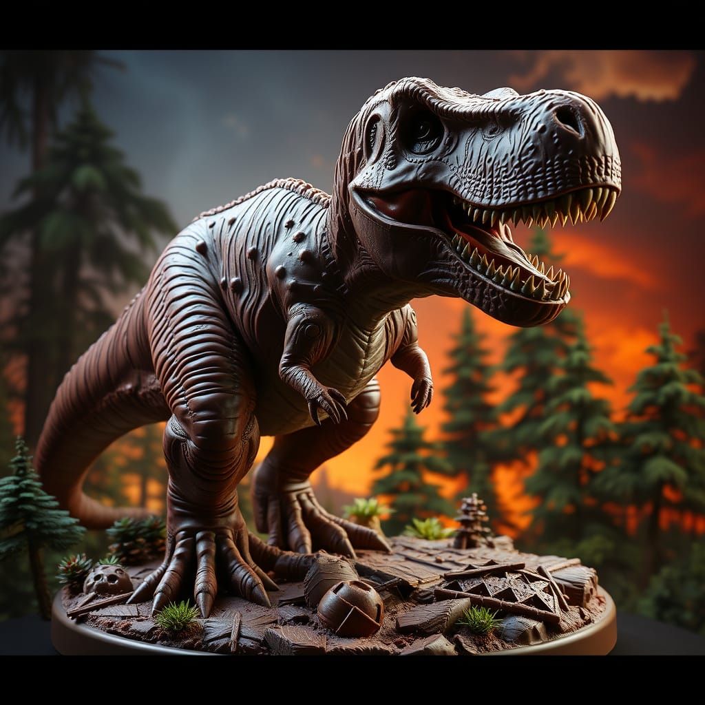 Chocolate Tyrannosaurus Rex Sculpture: Digital Matte Paintin...