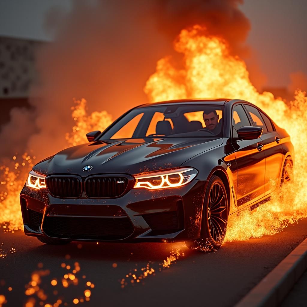 Fiery BMW M5: A Car on Fire