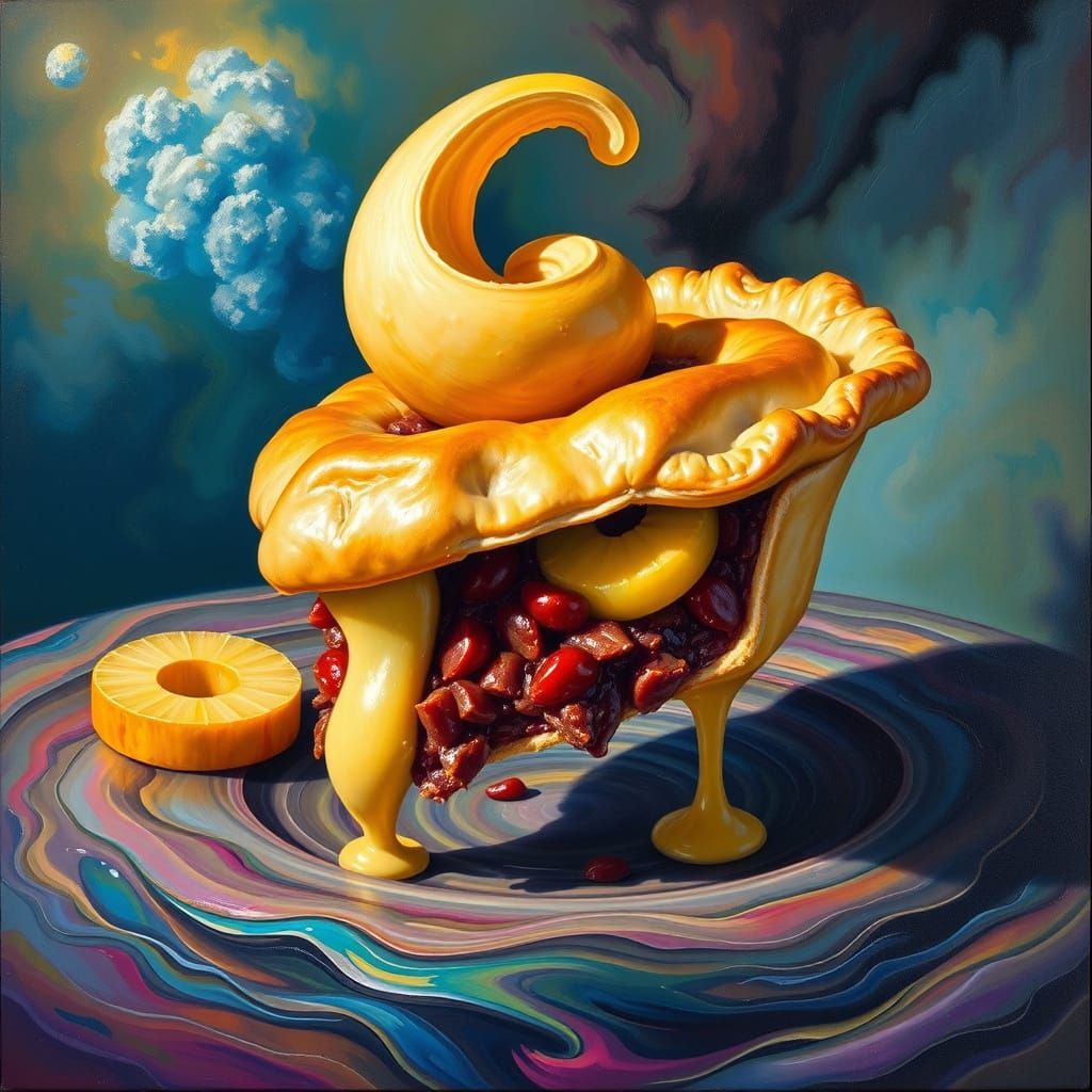 Surreal Beef and Pineapple Pie in Dreamlike Whirlpool