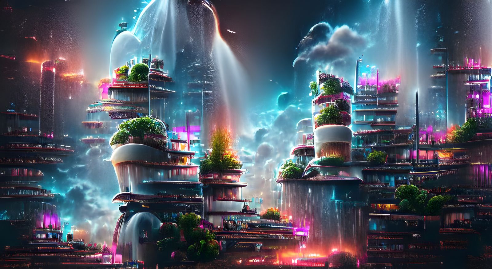 Futuristic vertical farm cityscape