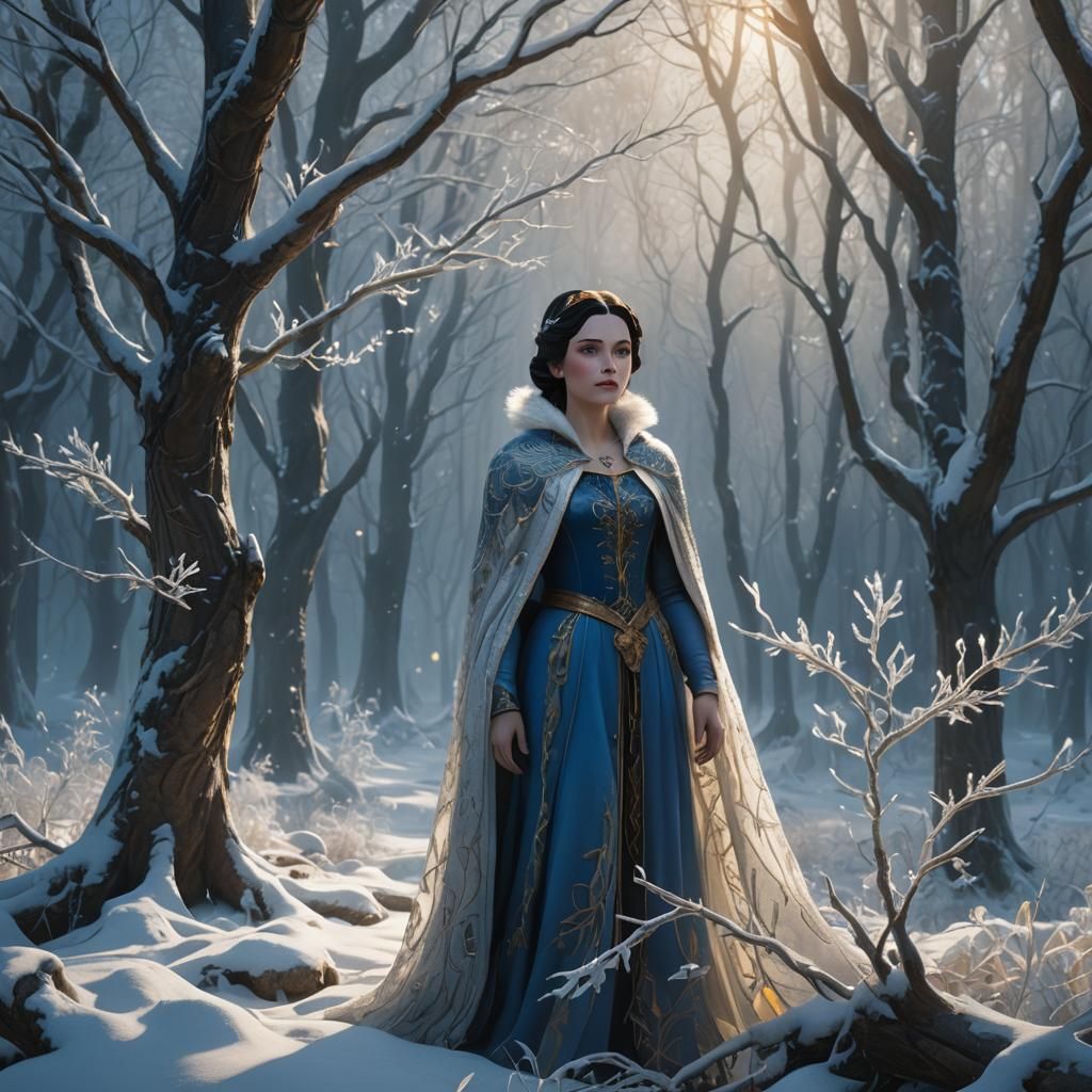 Snow White in Frozen Forest: Fantasy Matte Painting