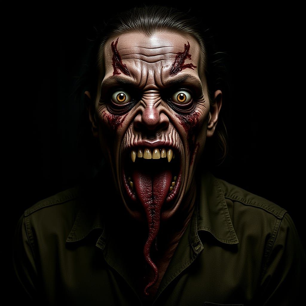 Decomposing Zombie Scream in Technicolor Horror Style