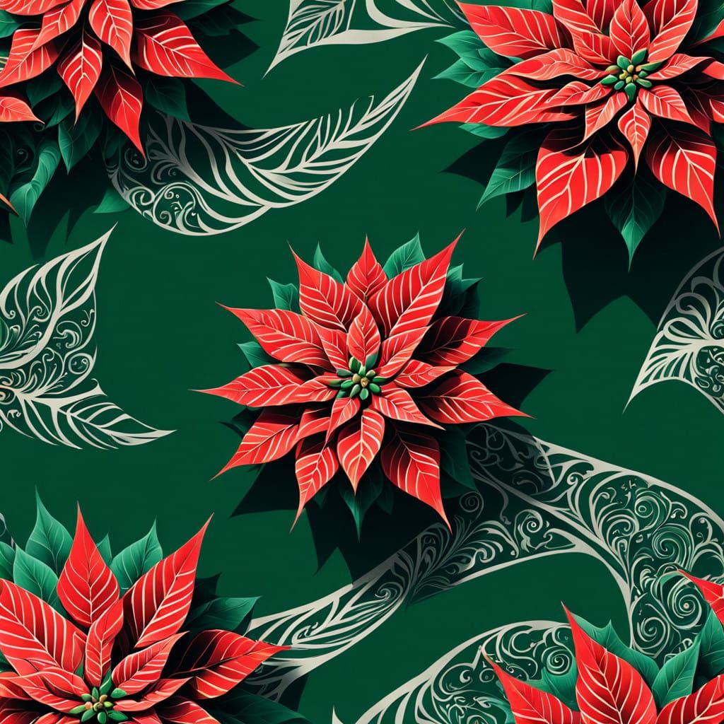 Surreal Christmas Botanicals in Intricate, Geometric Style
