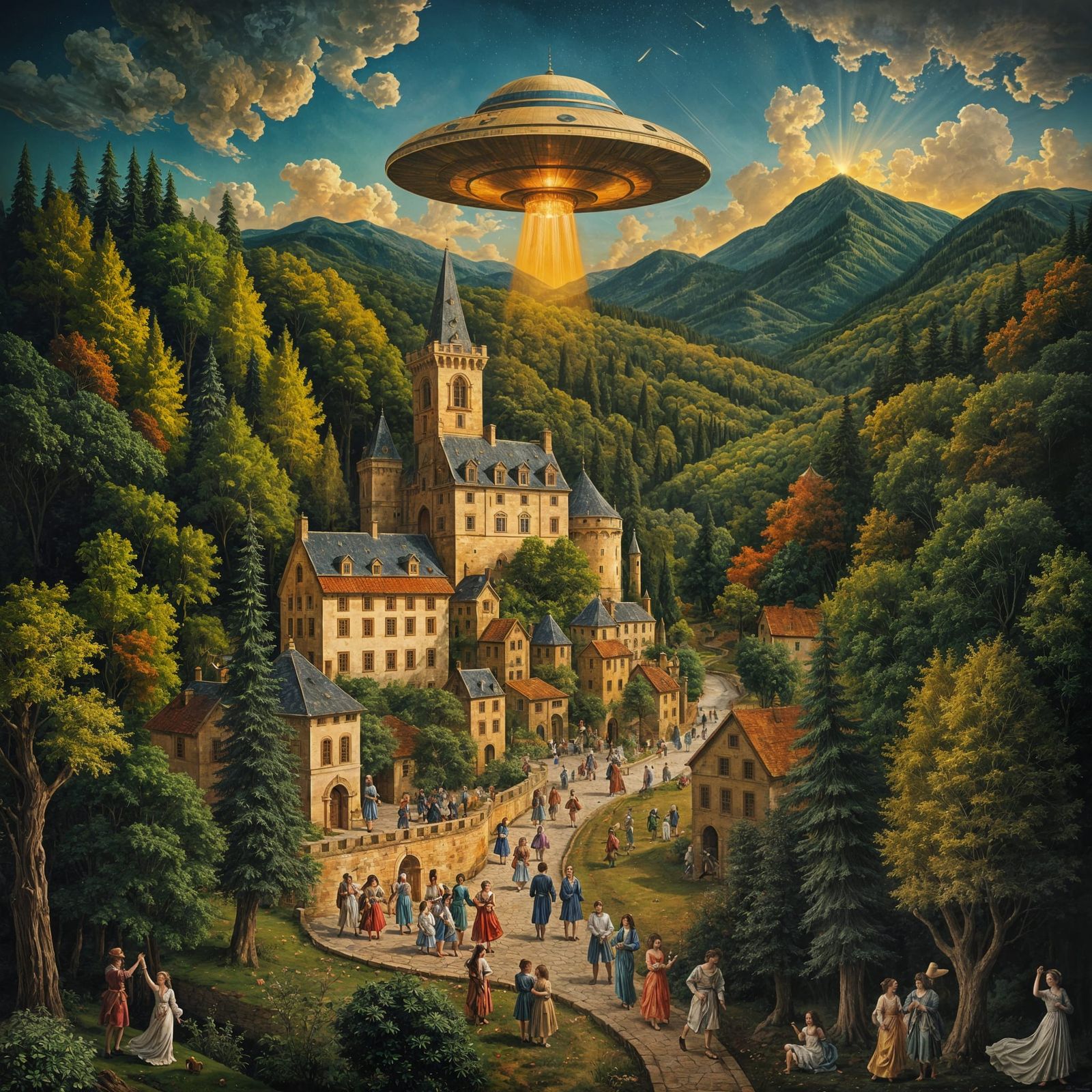 Baroque Landscape with UFO and Dancing Figures