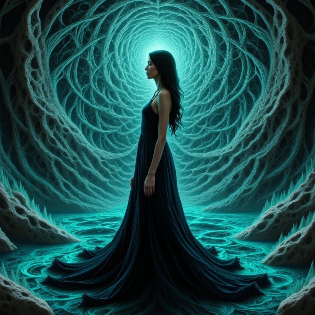Woman in Fractal Swirls: Digital Mystical Art