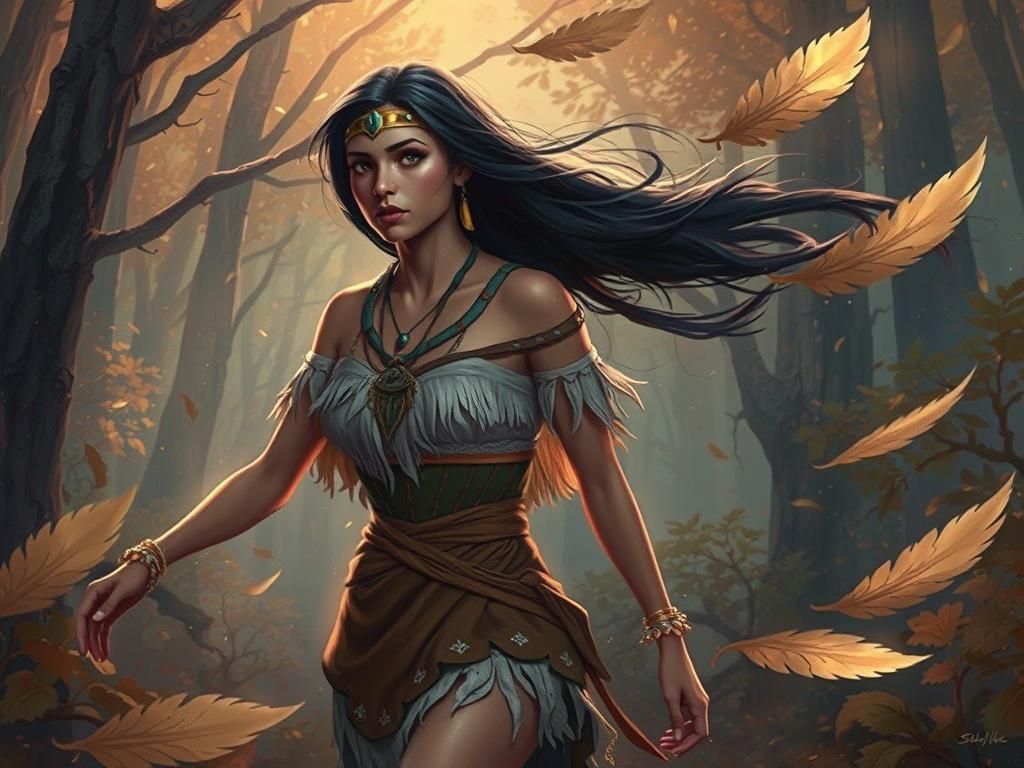 Pocahontas in Realistic 2.5D Digital Illustration