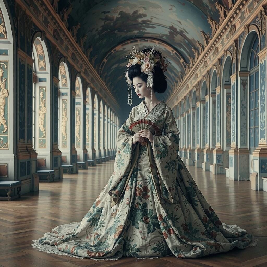 Ethereal Geisha in Baroque Versailles Attire