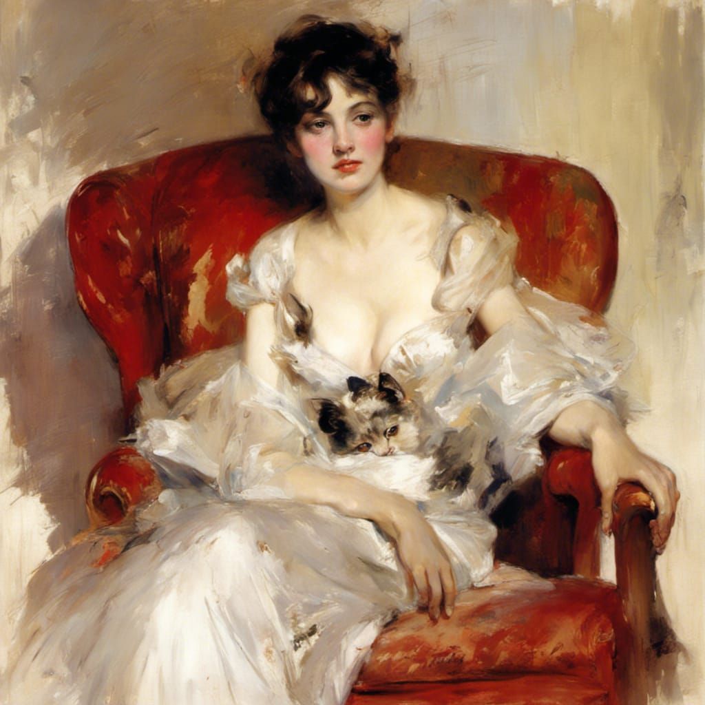 Elegant Woman in Armchair, Classical Portraiture